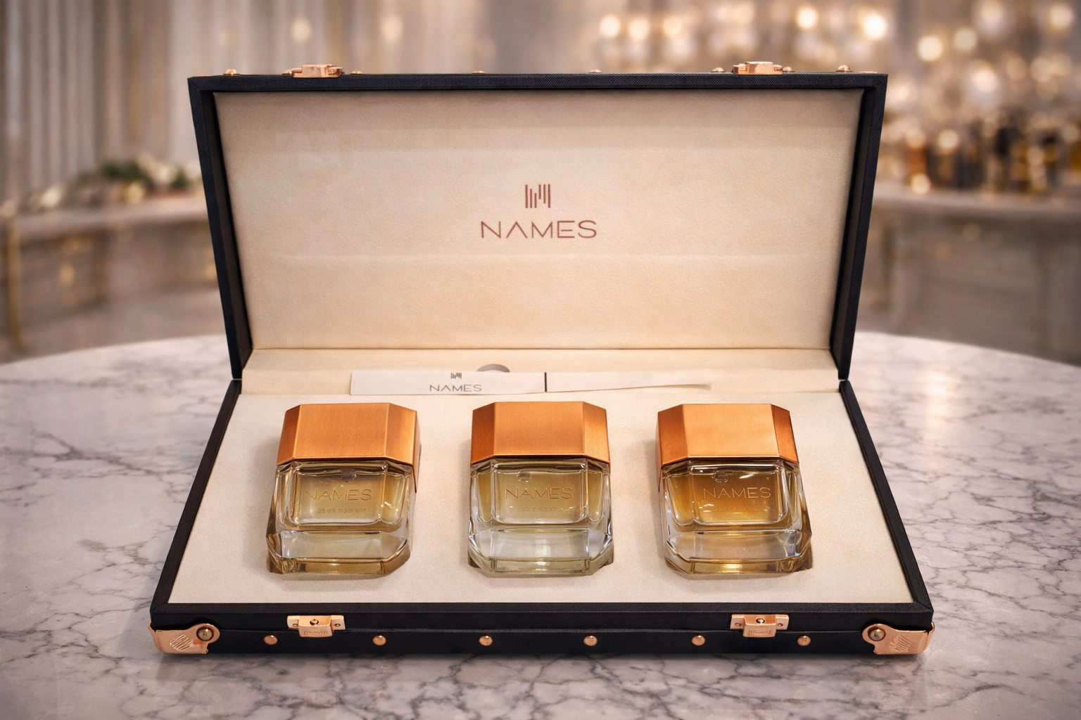 Leather box with 3 French perfumes